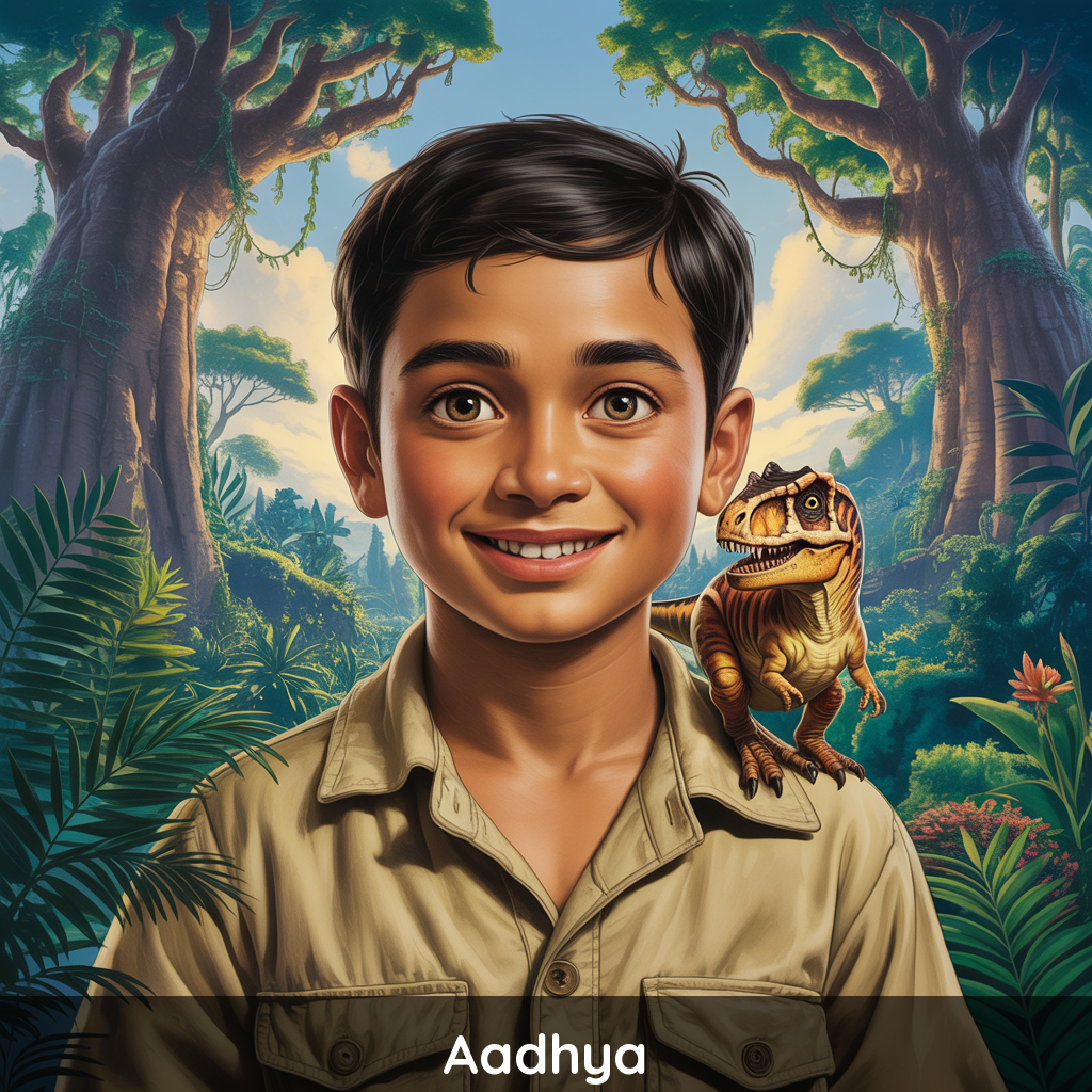 Aadhya's personalized dinosaur book for kids - Dinosaur Discovery by StoryDiya