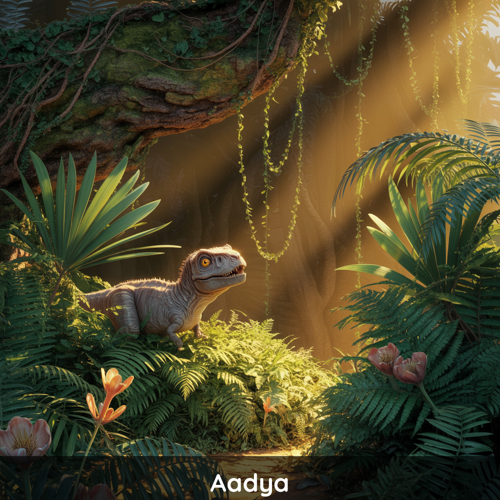 Aadya's personalized dinosaur book for kids - Dinosaur Discovery by StoryDiya