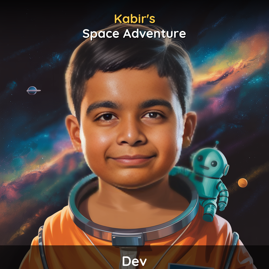 Dev's personalized space book - Space Adventure by StoryDiya
