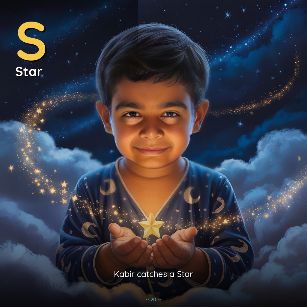 Personalized alphabet book page - Letter S adventure - bacchon ki kahani