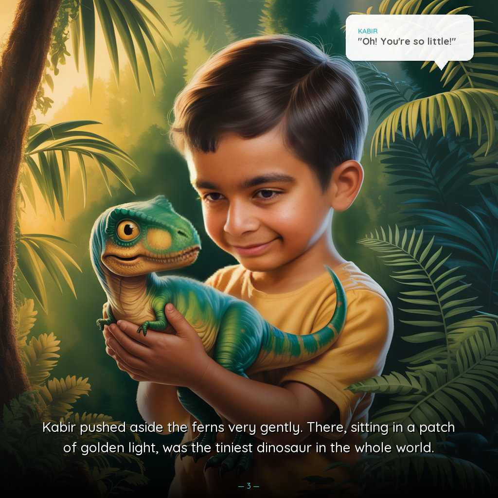 Personalized picture books - child holding baby dinosaur Roar in jungle - bacchon ki kahani