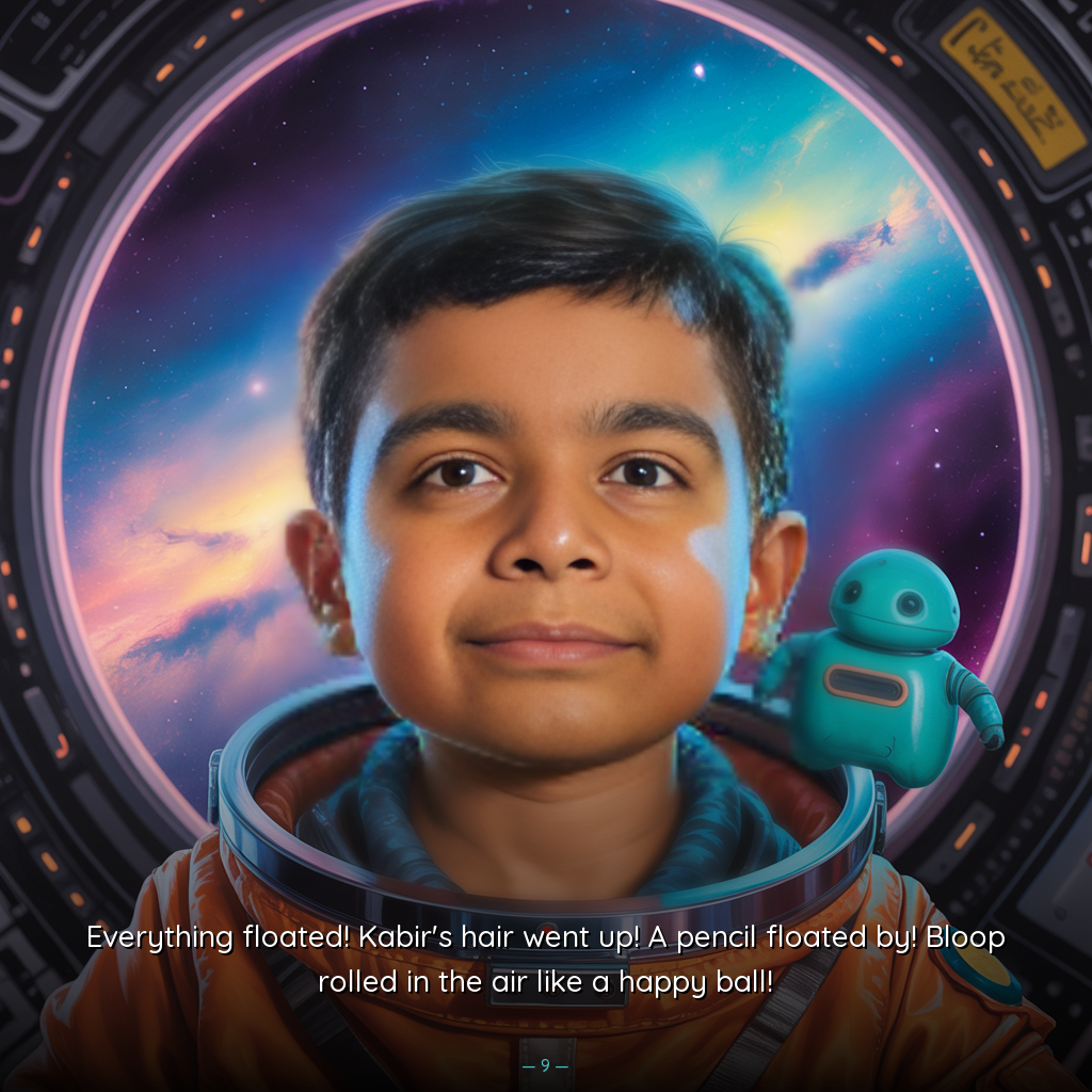 Personalized space adventure page - exploring planets in a custom childrens book - bacchon ki kahani