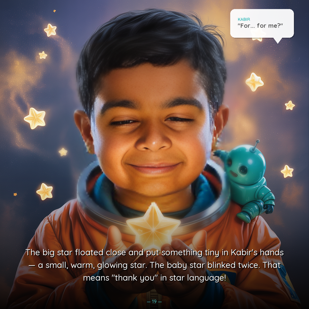 Personalized space adventure page - returning home as a hero in personalized books for kids